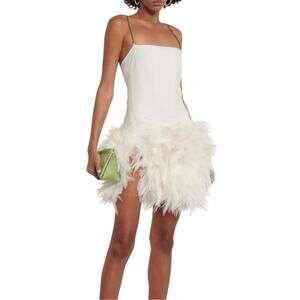 NWT The Attico Fujiko White Feather Trim Sleeveless Mini Dress IT 42 US M